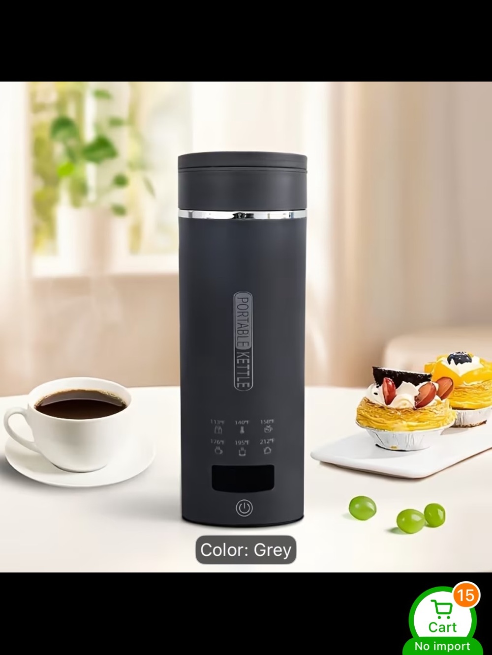 Portable Electric Kettle Travel Mug - Grey